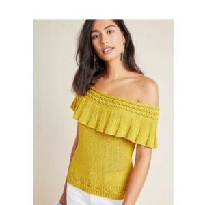 Anthropologie Ruffle Off the Shoulder Knit Sweater